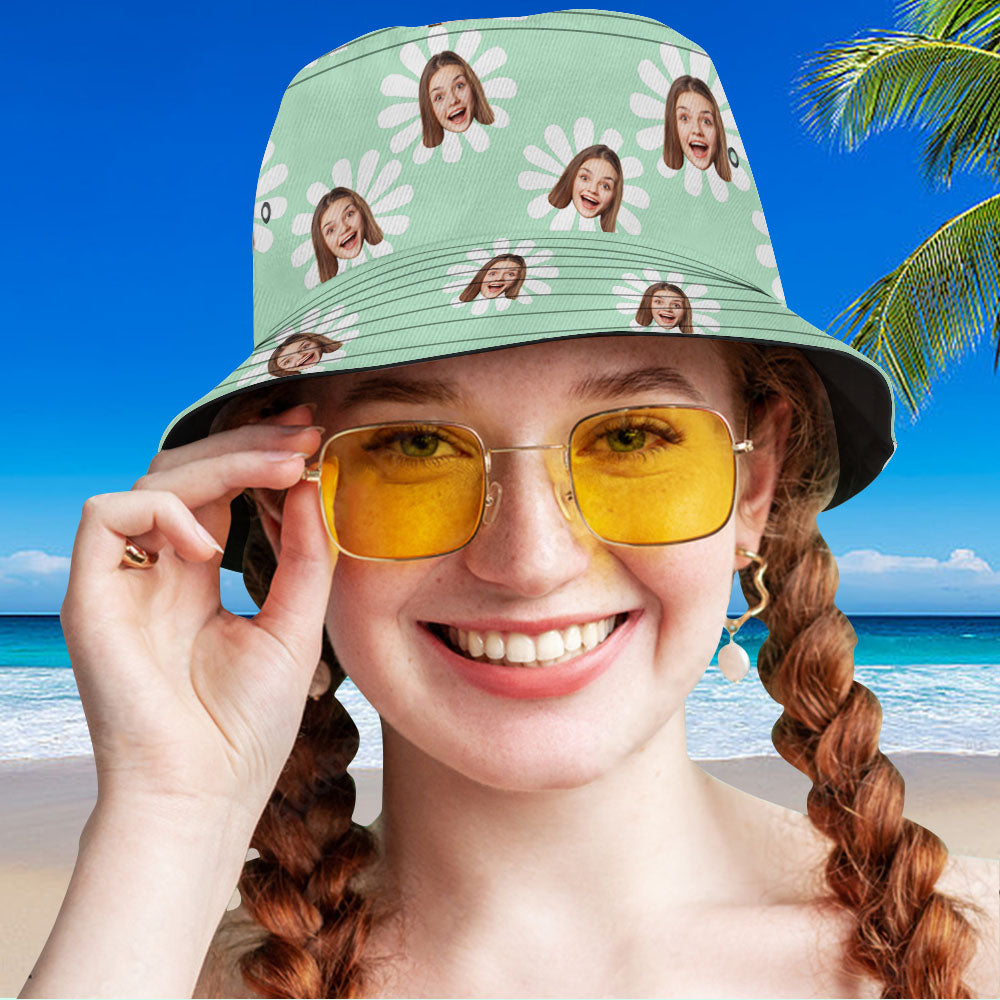 Chapeau De Seau Personnalisé Unisexe Visage Chapeau De Seau Mignon Noir Petit Chapeau De Fleurs