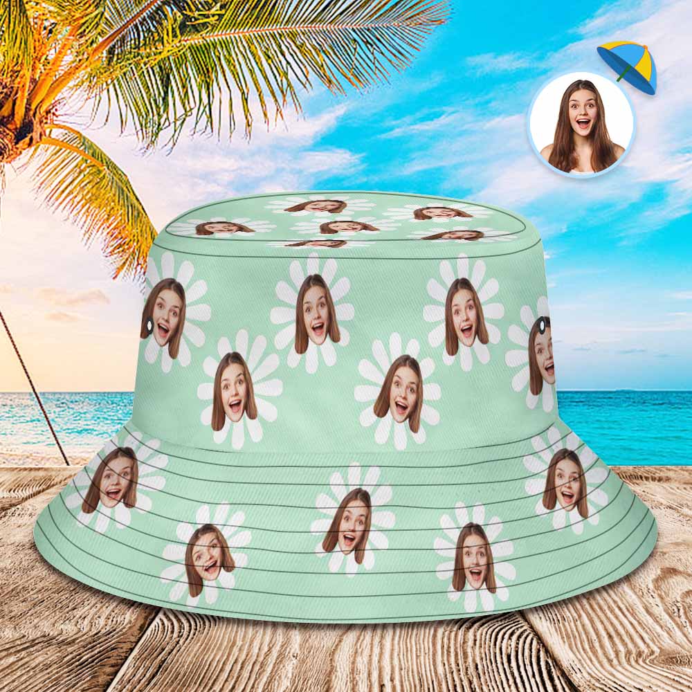 Chapeau De Seau Personnalisé Unisexe Visage Chapeau De Seau Mignon Noir Petit Chapeau De Fleurs