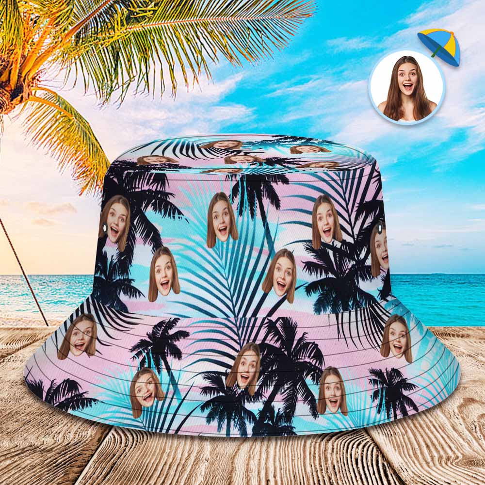 Chapeau De Seau Personnalisé Unisexe Visage Chapeau De Seau Chapeau De Feuilles De Style Hawaïen