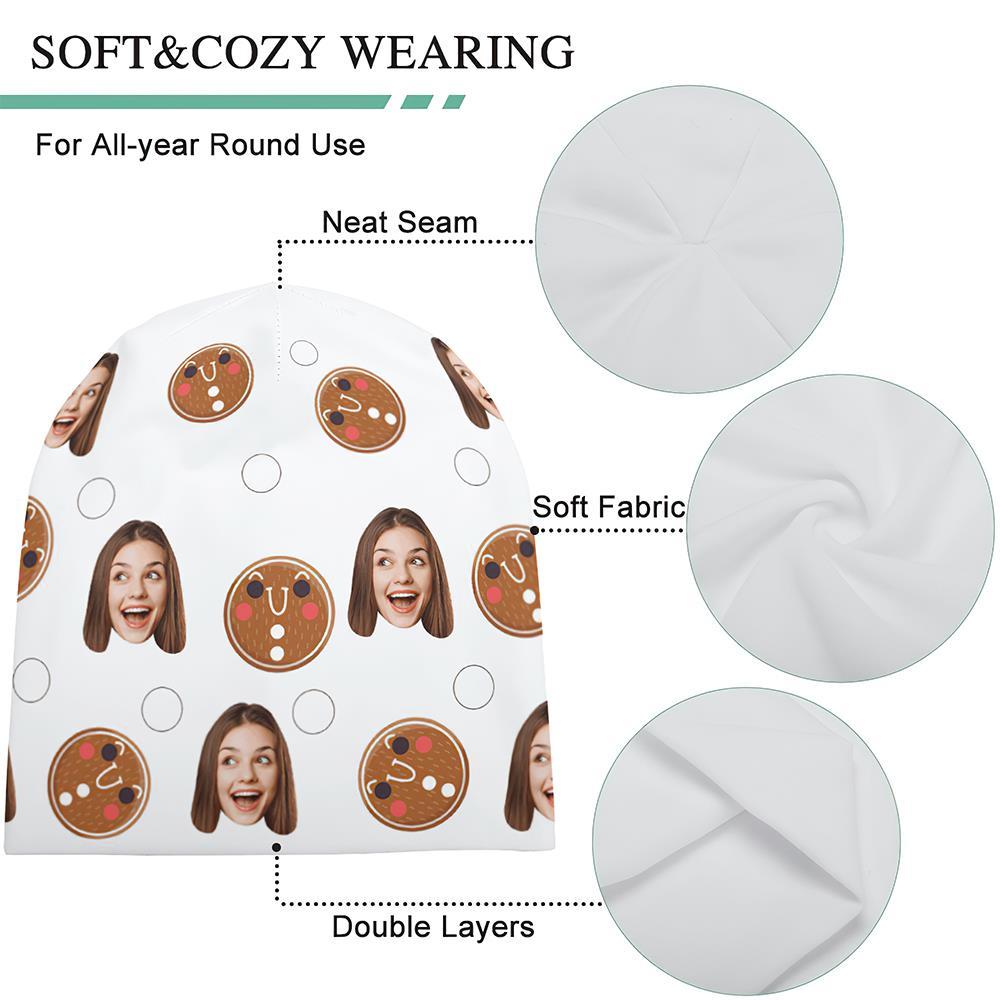 Casquette De Pull À Impression Complète Personnalisée Bonnet Photo Personnalisé Chapeaux Cadeau De Noël Pour Elle - Biscuits De Noël - VisageChaussettes
