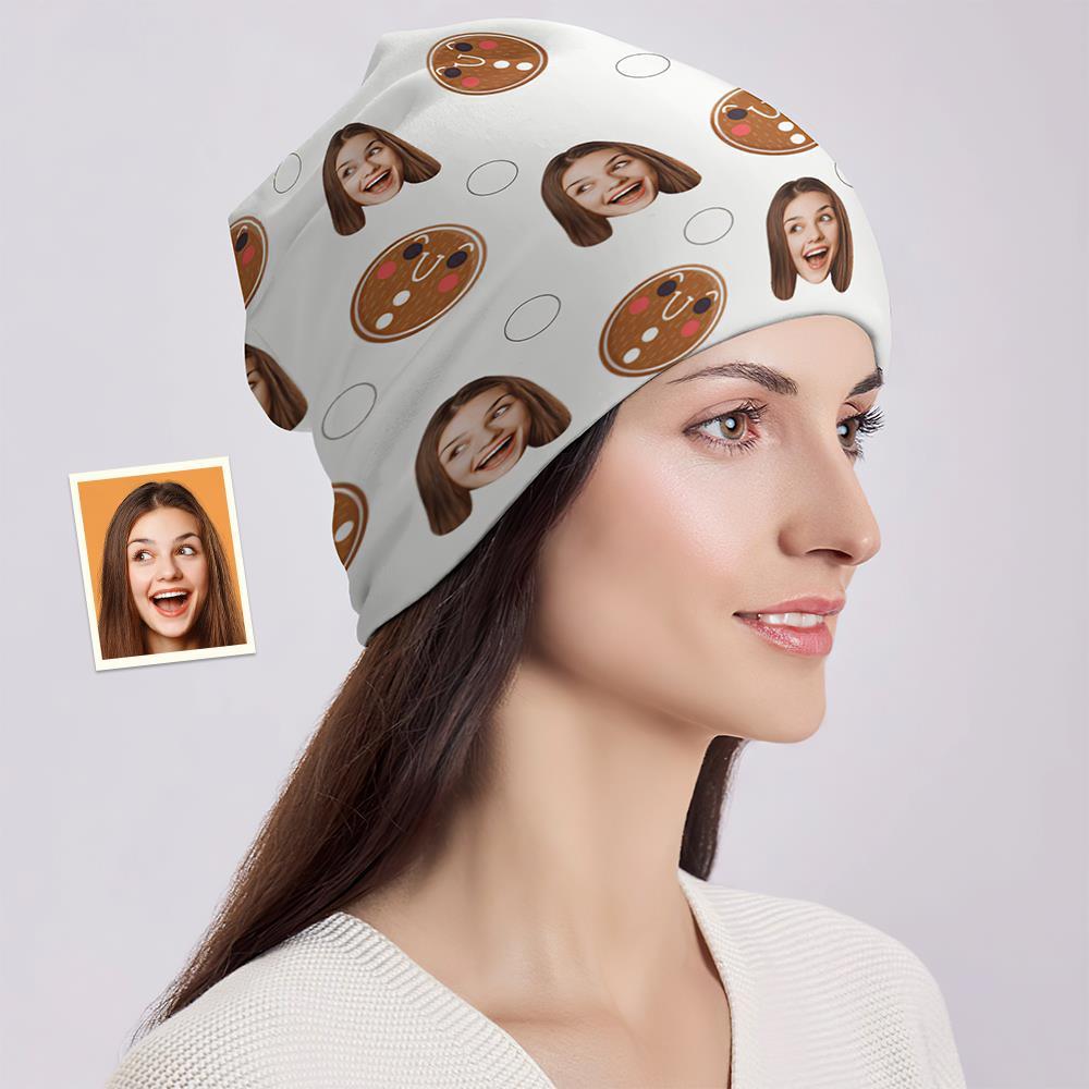 Casquette De Pull À Impression Complète Personnalisée Bonnet Photo Personnalisé Chapeaux Cadeau De Noël Pour Elle - Biscuits De Noël - VisageChaussettes