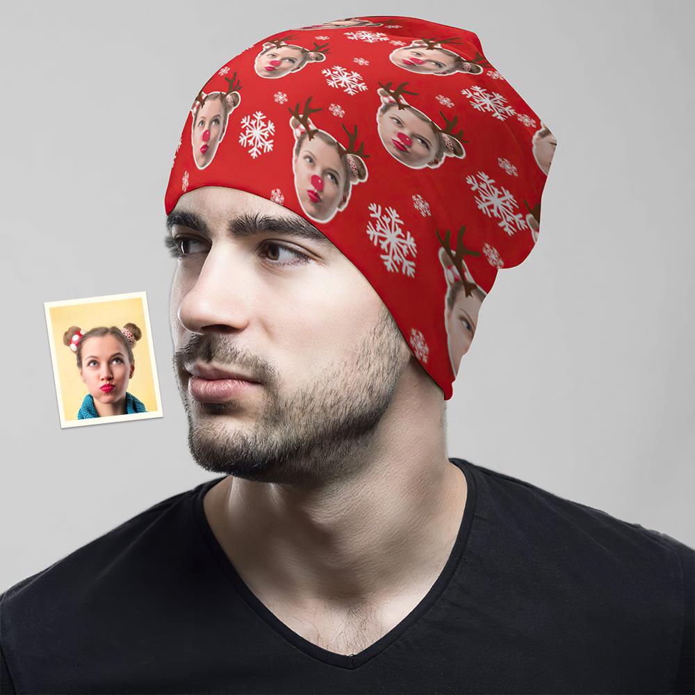 Casquette De Pull À Impression Complète Personnalisée Bonnet Photo Personnalisé Chapeaux Cadeau De Noël Pour Lui - Elk - VisageChaussettes