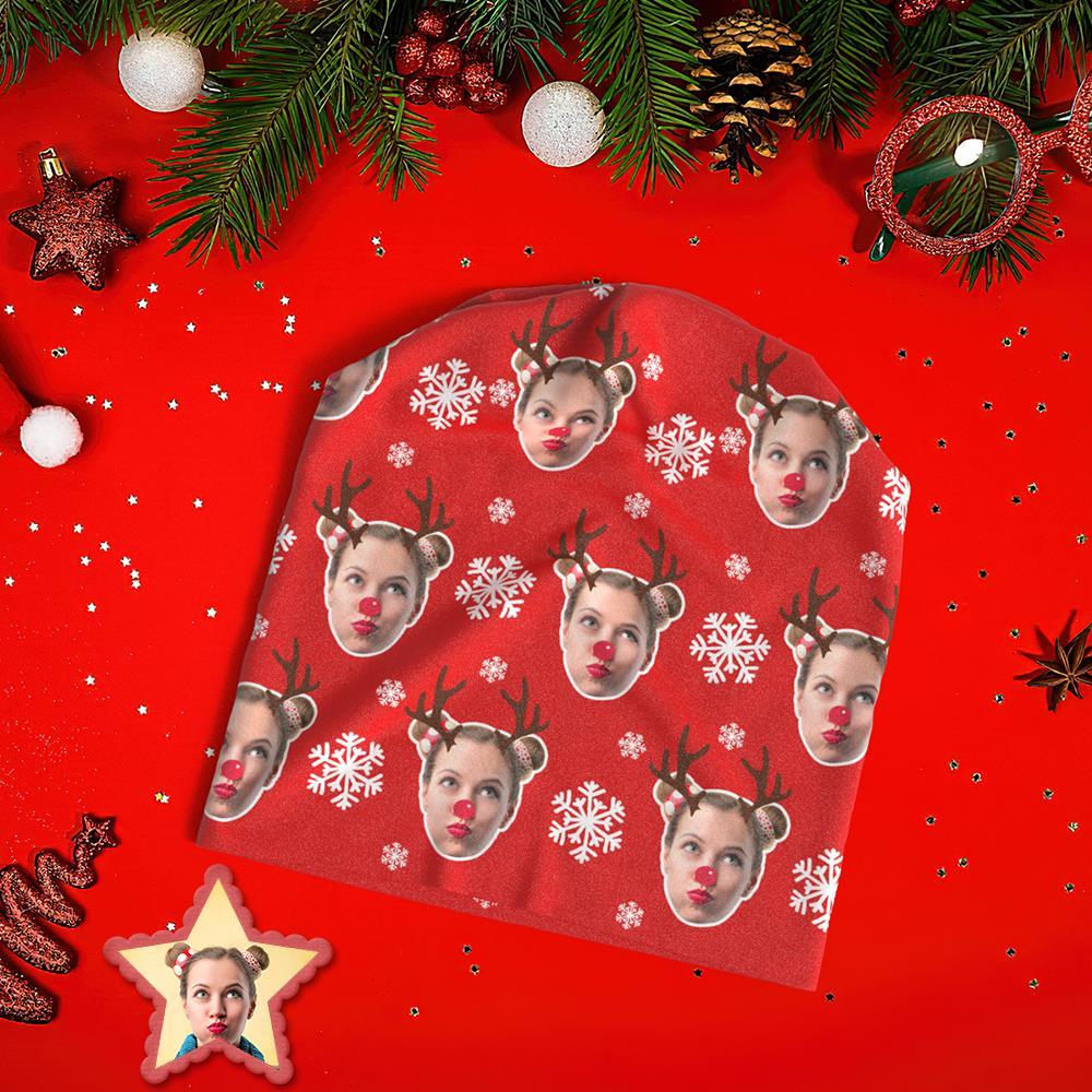 Casquette De Pull À Impression Complète Personnalisée Bonnet Photo Personnalisé Chapeaux Cadeau De Noël Pour Elle - Elk - VisageChaussettes