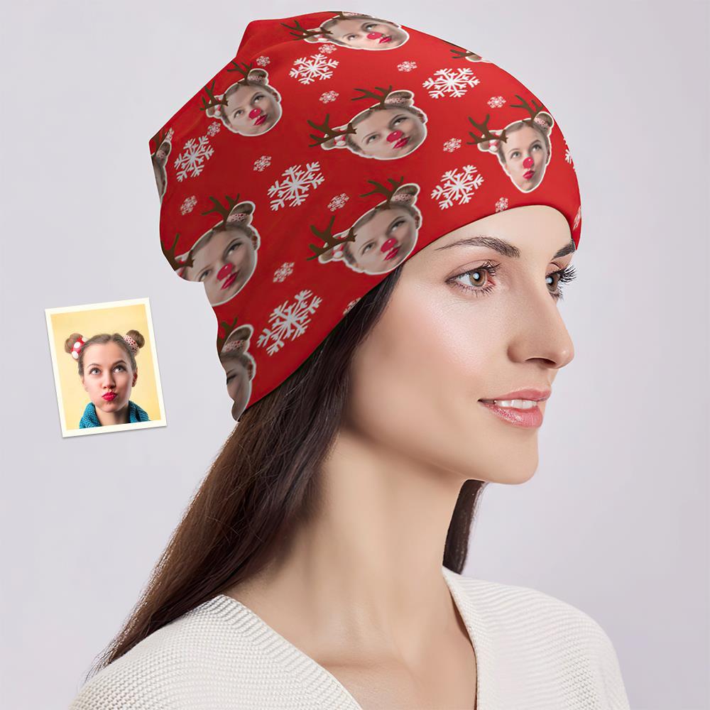 Casquette De Pull À Impression Complète Personnalisée Bonnet Photo Personnalisé Chapeaux Cadeau De Noël Pour Elle - Elk - VisageChaussettes