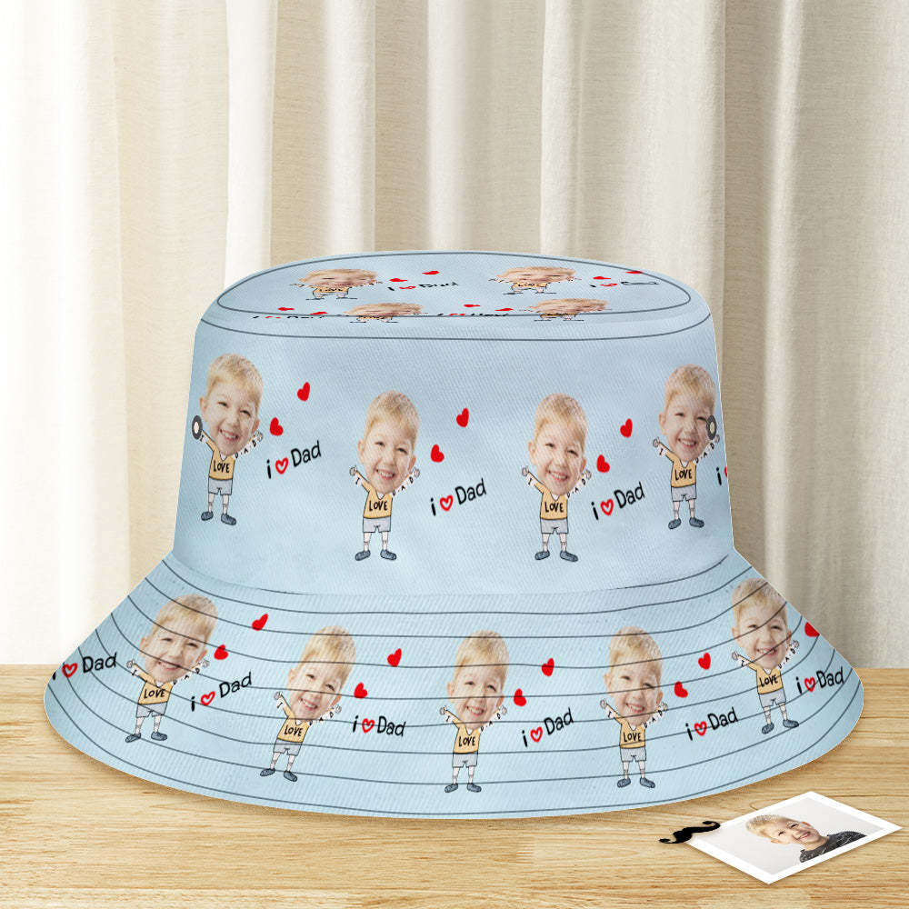 Chapeau Seau Personnalisé Unisexe Visage Seau Chapeau Personnalisé Large Bord Extérieur Été Casquette Randonnée Plage Sports Chapeaux Au Papa Le Plus Cher - VisageChaussettes