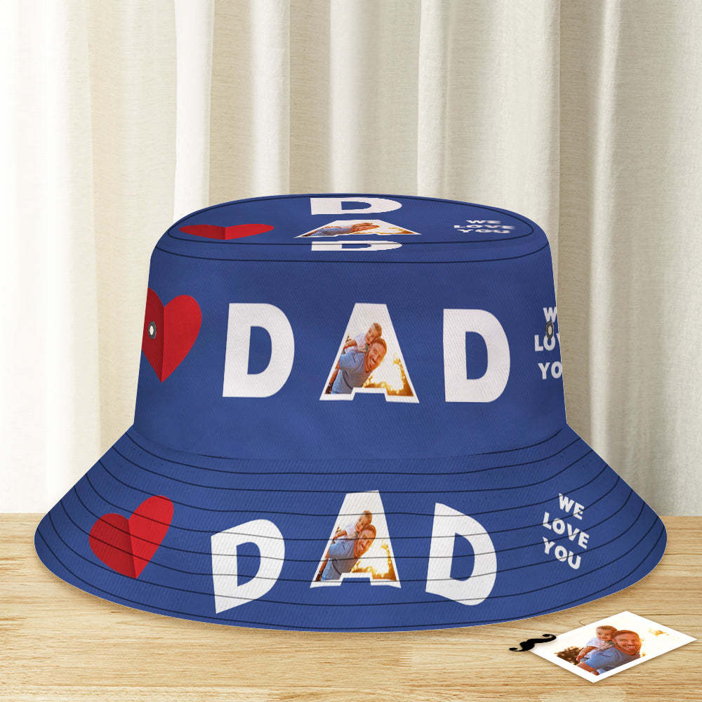 Chapeau De Seau Personnalisé Unisexe Visage Seau Chapeau Personnalisé Large Bord Extérieur Casquette D'été Randonnée Plage Sports Chapeaux Nous Vous Aimons Cadeaux Pour Papa - VisageChaussettes