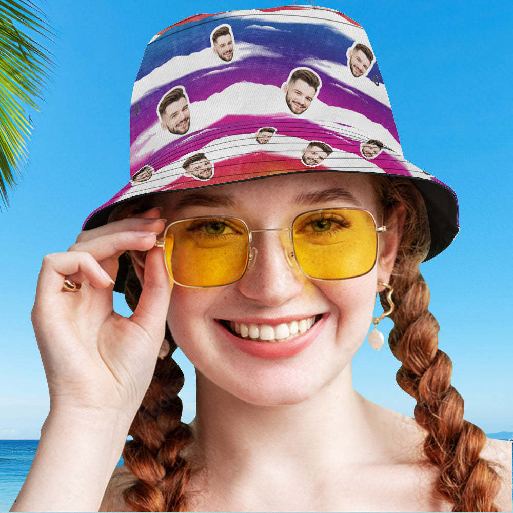Chapeau Seau Personnalisé Unisexe Visage Seau Chapeau Personnalisé Large Bord Extérieur Été Casquette Randonnée Plage Sport Chapeaux Cravate Teinture Multicolore - VisageChaussettes