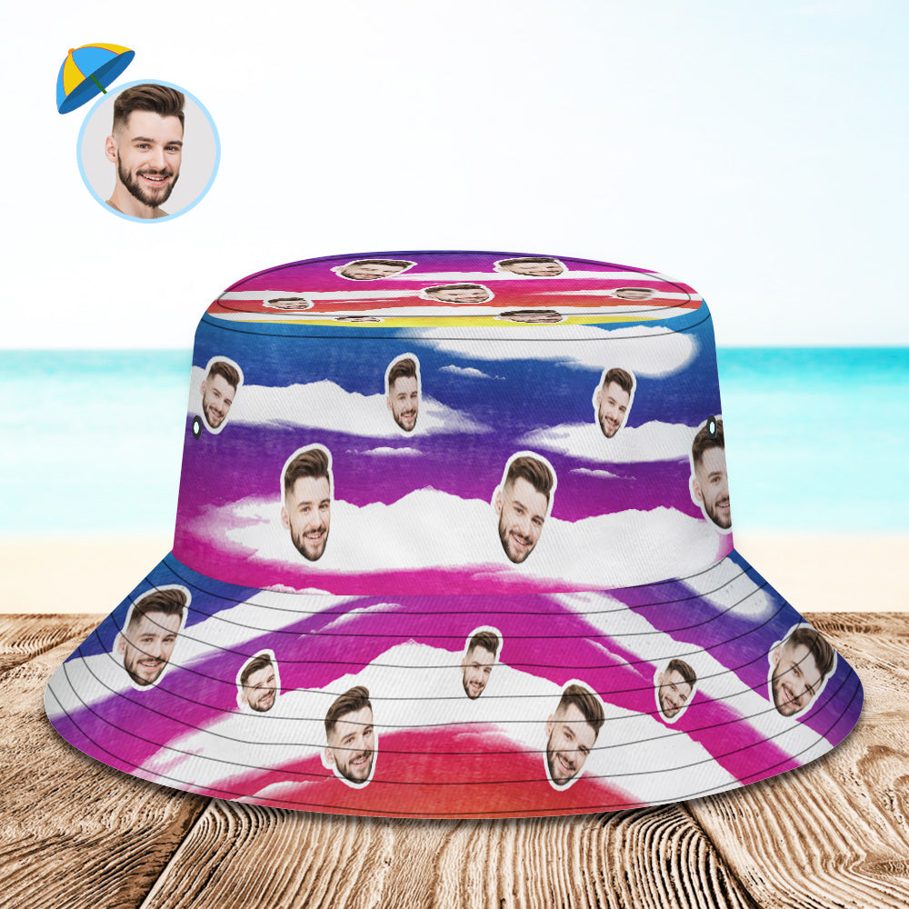 Chapeau Seau Personnalisé Unisexe Visage Seau Chapeau Personnalisé Large Bord Extérieur Été Casquette Randonnée Plage Sport Chapeaux Cravate Teinture Multicolore