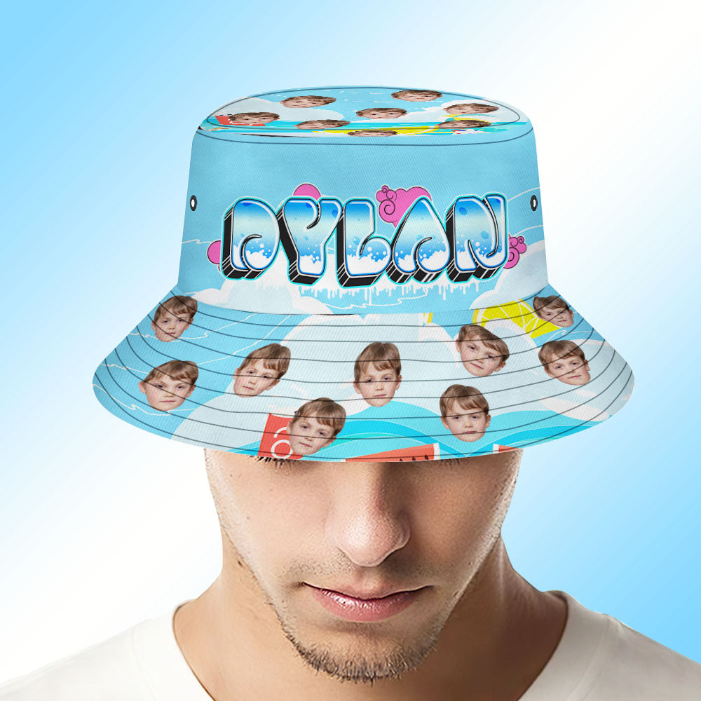 Chapeau De Seau Personnalisé Unisexe Visage Seau Chapeau Bleu Personnalisé Large Bord Extérieur Casquette D'été
