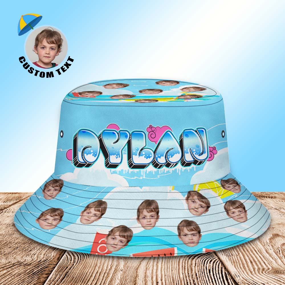 Chapeau De Seau Personnalisé Unisexe Visage Seau Chapeau Bleu Personnalisé Large Bord Extérieur Casquette D'été