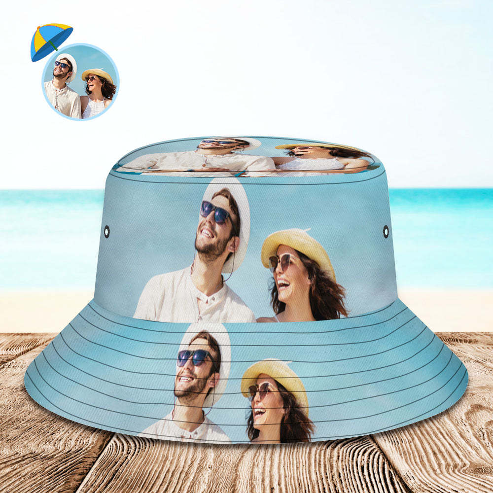 Chapeau Seau Personnalisé Photo Seau Chapeau Personnaliser Large Bord Casquette D'été En Plein Air Randonnée Plage Sport Chapeaux Cadeau Pour Amoureux - VisageChaussettes