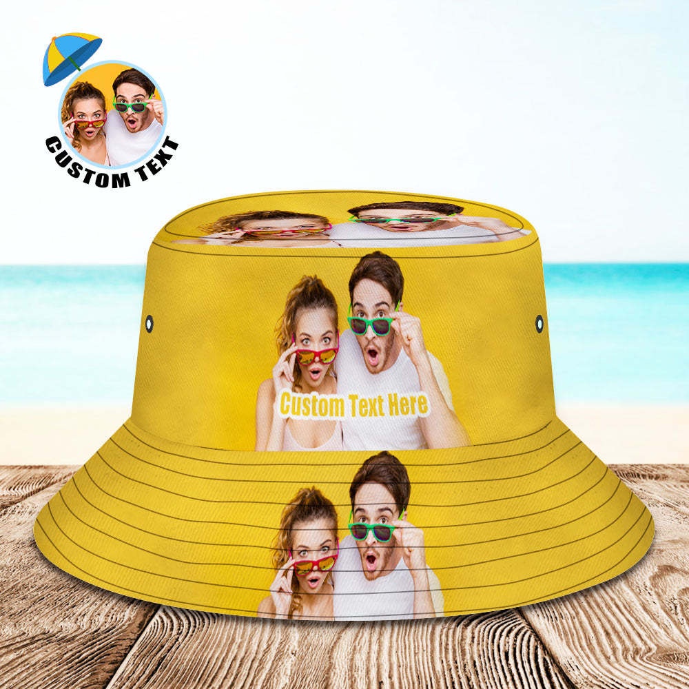 Chapeau Seau Personnalisé Photo Seau Chapeau Personnaliser Large Bord Casquette D'été En Plein Air Randonnée Plage Sport Chapeaux Cadeau Pour Amoureux - VisageChaussettes