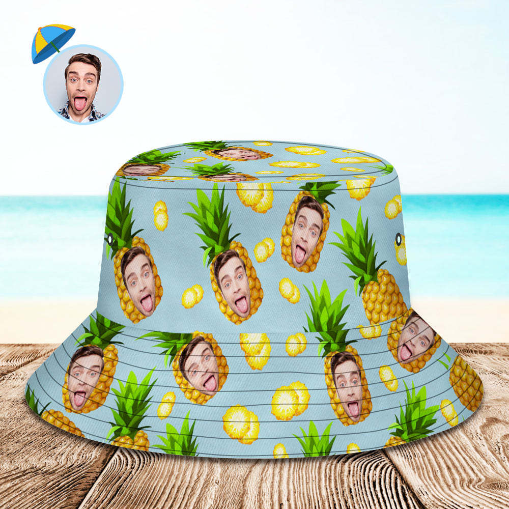 Chapeau De Seau D'ananas De Dessin Animé Drôle De Cadeau Photo Personnalisé Chapeau De Pêcheur Hawaïen - VisageChaussettes