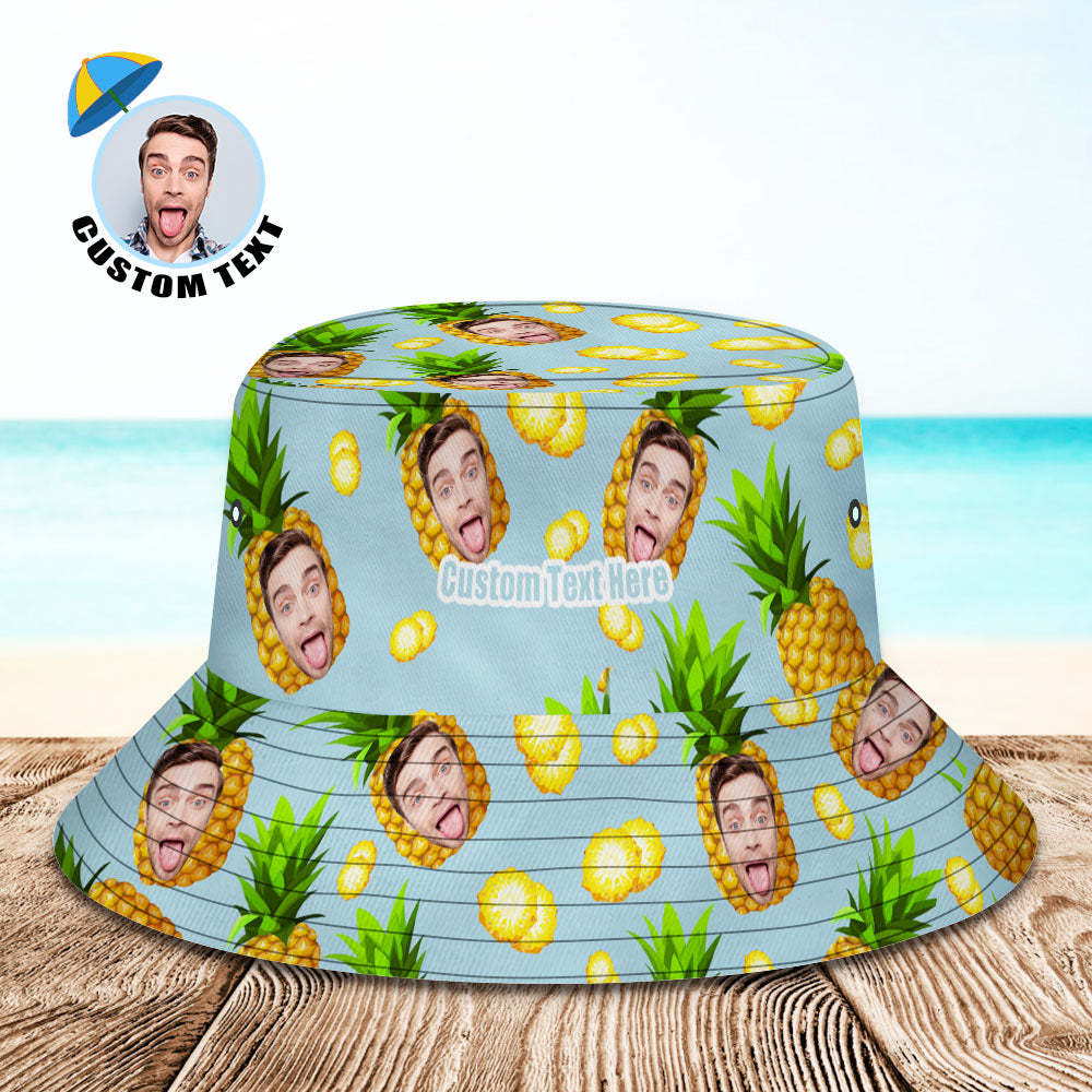 Chapeau De Seau D'ananas De Dessin Animé Drôle De Cadeau Photo Personnalisé Chapeau De Pêcheur Hawaïen - VisageChaussettes