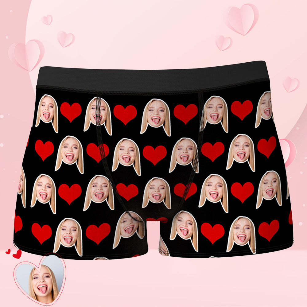 Cadeaux d'amant, Boxer Visage Personnalisé Sous-Vêtements Visage Homme 3D Aperçu en Ligne Cœur