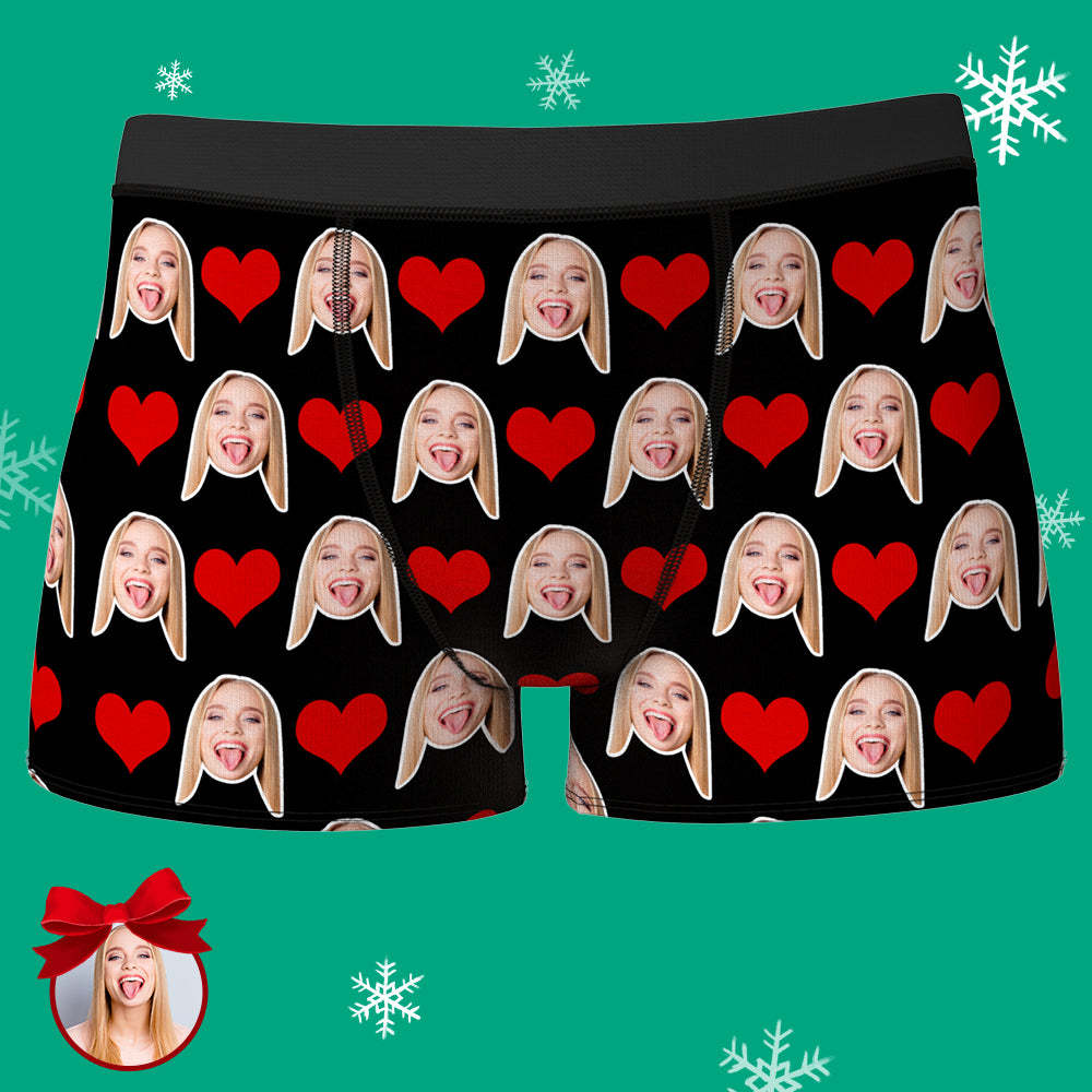 Cadeaux d'amant, Boxer Visage Personnalisé Sous-Vêtements Visage Homme 3D Aperçu en Ligne Cœur