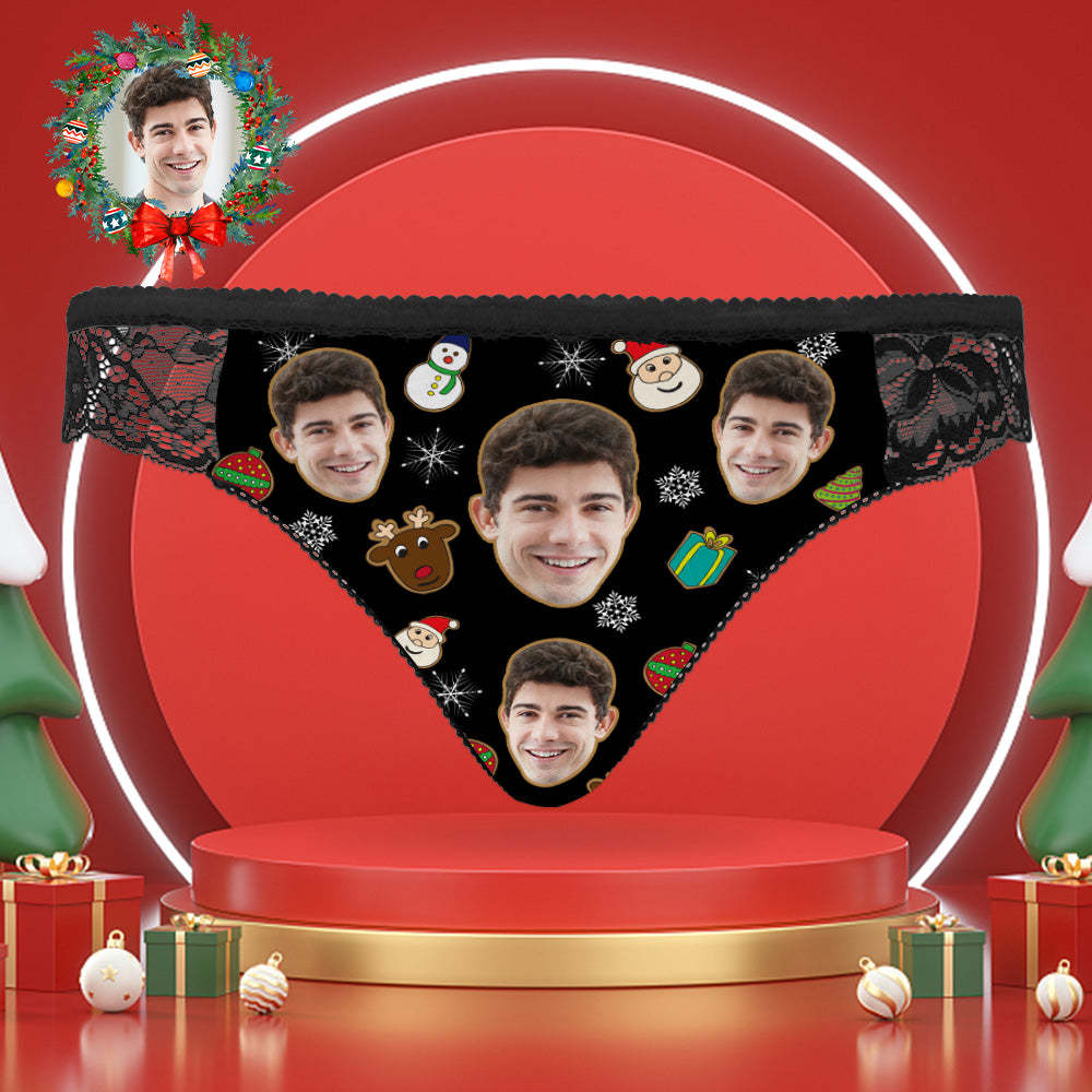 Culotte En Dentelle Avec Visage Personnalisé, Photo Personnalisée, Sous-vêtements Sexy Pour Femmes, Cadeaux De Noël - VisageChaussettes