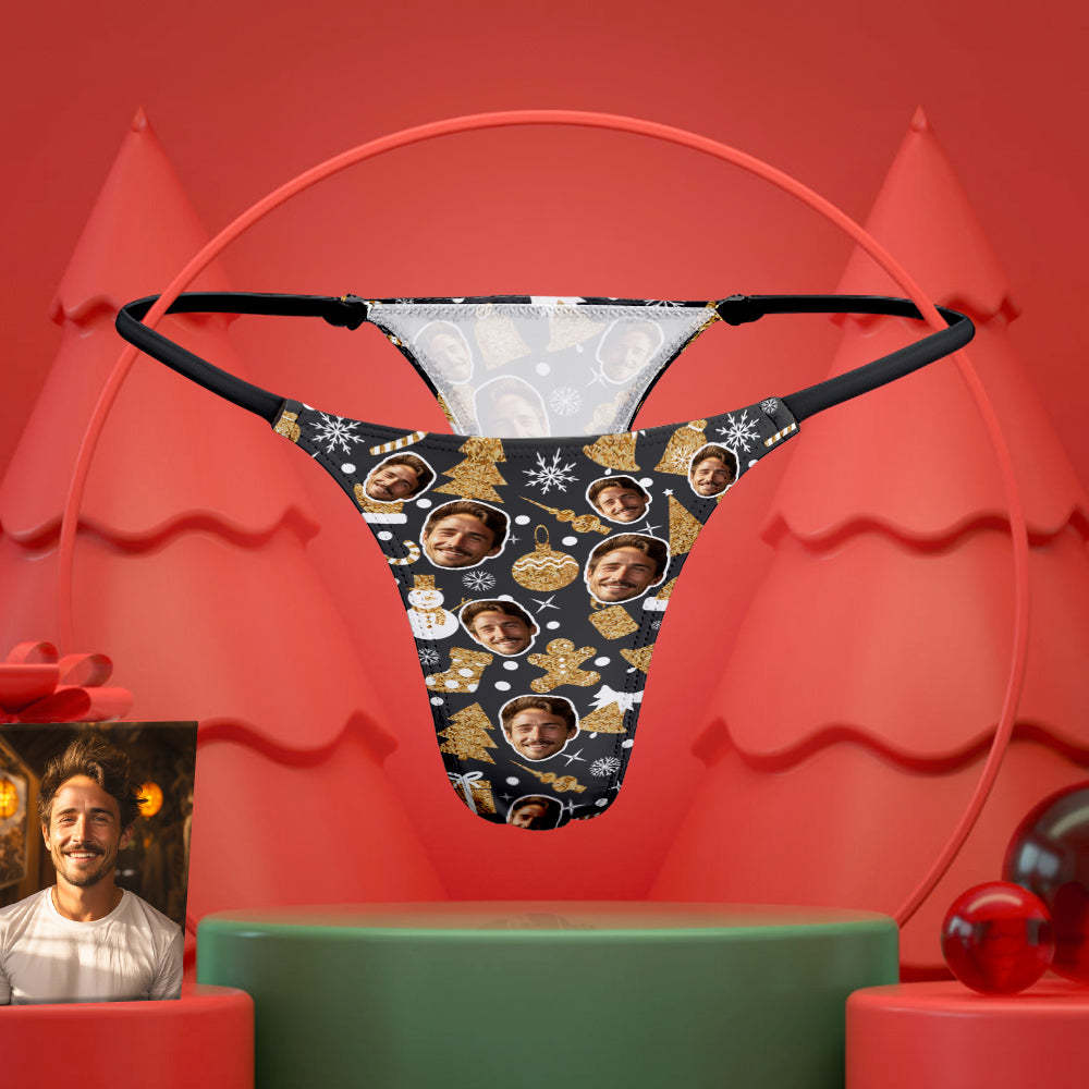 Cadeau De Noël Tanga Thong Pour Femmes Avec Visage Personnalisé Pour Elle - VisageChaussettes