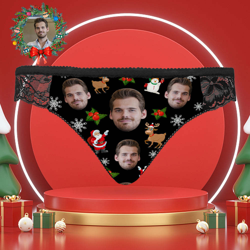 Culotte En Dentelle Avec Visage Personnalisé, Sous-vêtements Sexy Pour Femmes, Cadeaux De Noël - VisageChaussettes