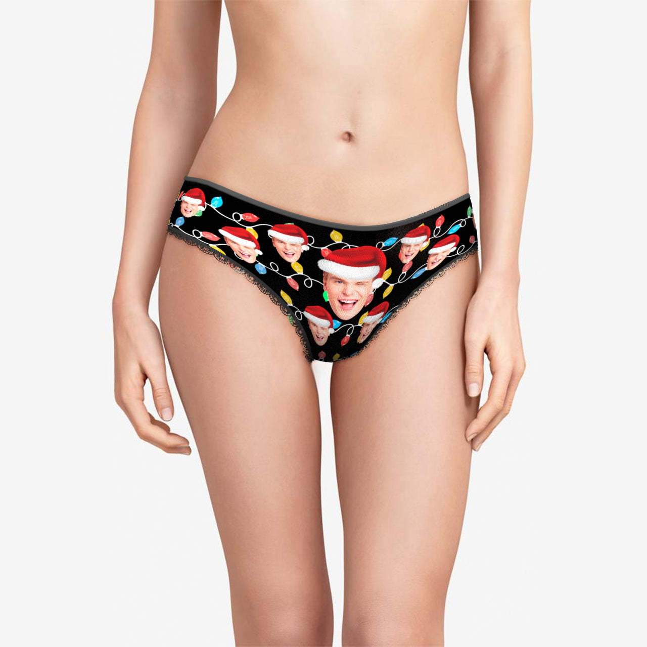 Culotte De Visage Personnalisée, Photo Personnalisée, Culotte En Dentelle À Led De Noël Pour Femmes - MyFaceSocksFR
