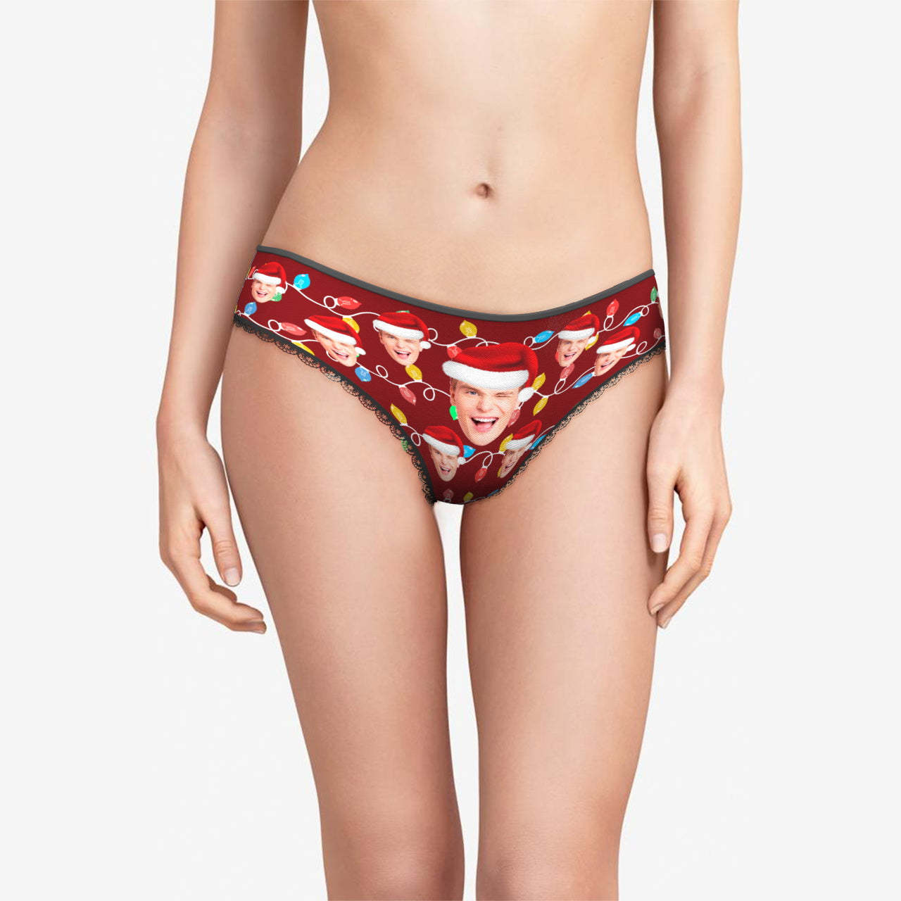 Culotte De Visage Personnalisée, Photo Personnalisée, Culotte En Dentelle À Led De Noël Pour Femmes - MyFaceSocksFR