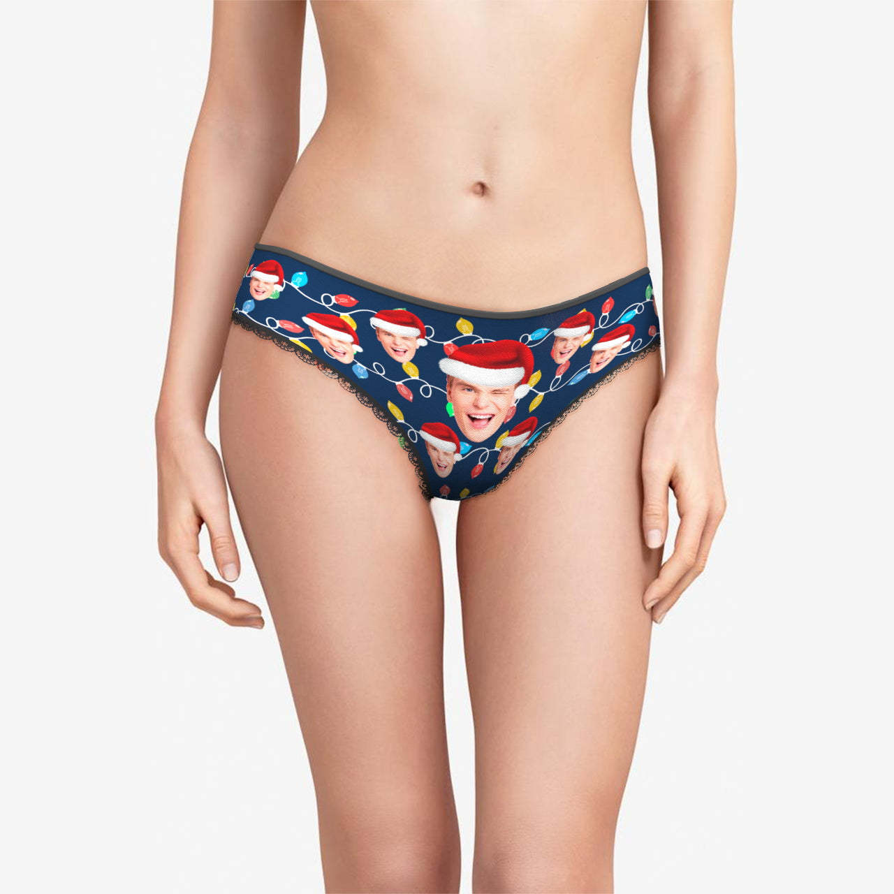 Culotte De Visage Personnalisée, Photo Personnalisée, Culotte En Dentelle À Led De Noël Pour Femmes - MyFaceSocksFR