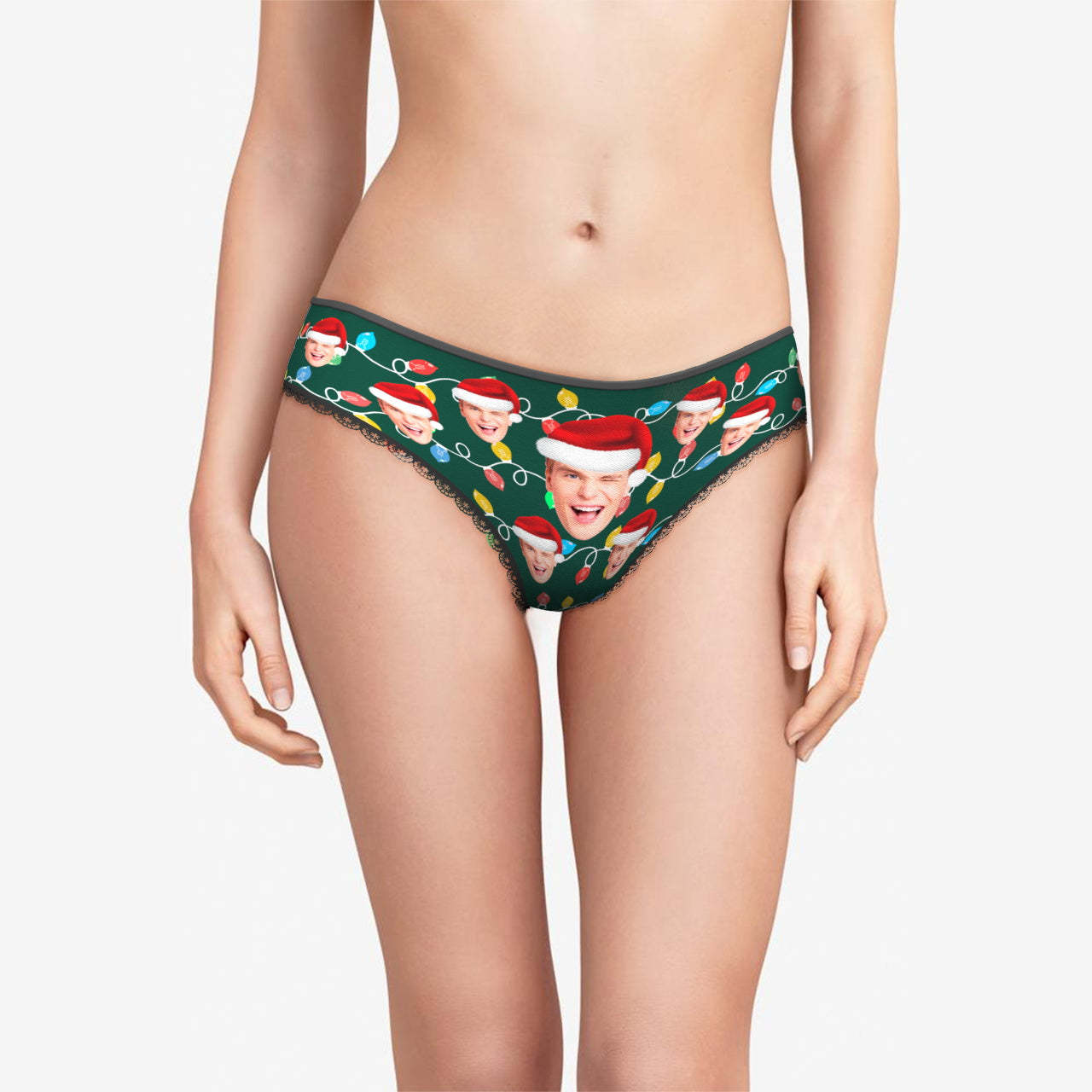 Culotte De Visage Personnalisée, Photo Personnalisée, Culotte En Dentelle À Led De Noël Pour Femmes - MyFaceSocksFR
