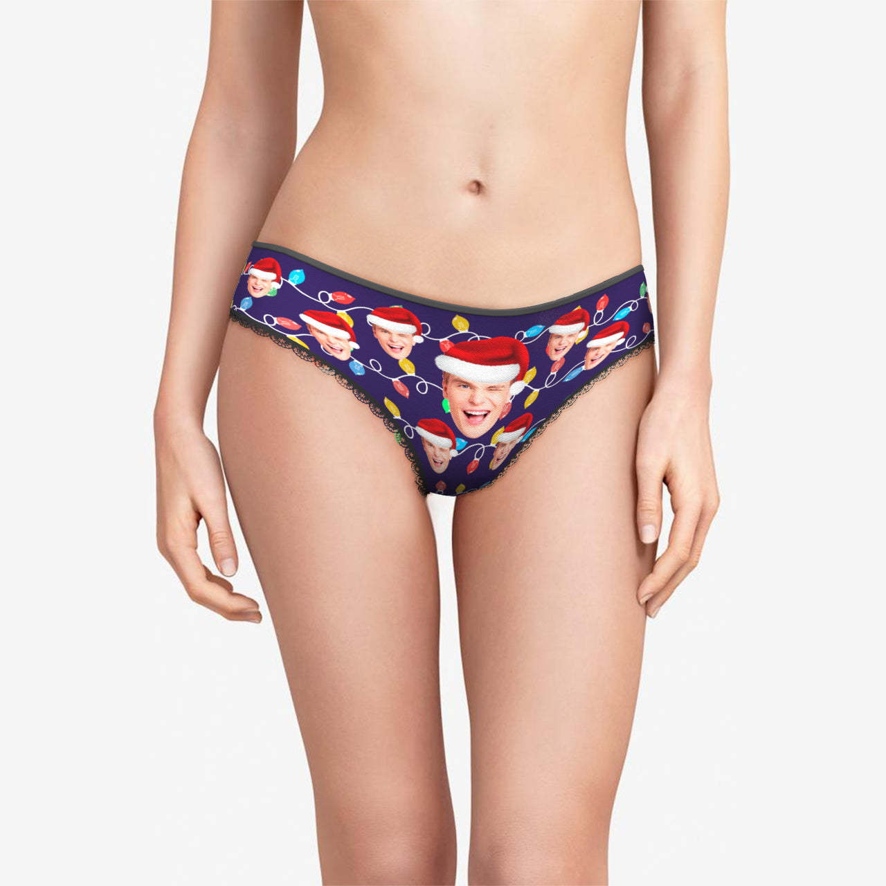 Culotte De Visage Personnalisée, Photo Personnalisée, Culotte En Dentelle À Led De Noël Pour Femmes - MyFaceSocksFR