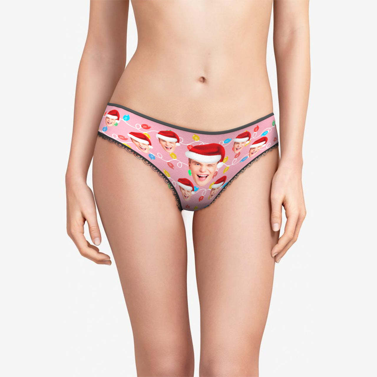 Culotte De Visage Personnalisée, Photo Personnalisée, Culotte En Dentelle À Led De Noël Pour Femmes - MyFaceSocksFR