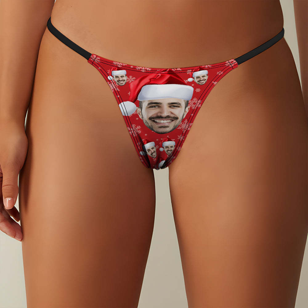 Visage Personnalisé Sur Les Sous-vêtements Pour Femmes Strings Rouges Panty Cadeau De Noël Avec Grand Visage Pour Elle - VisageChaussettes