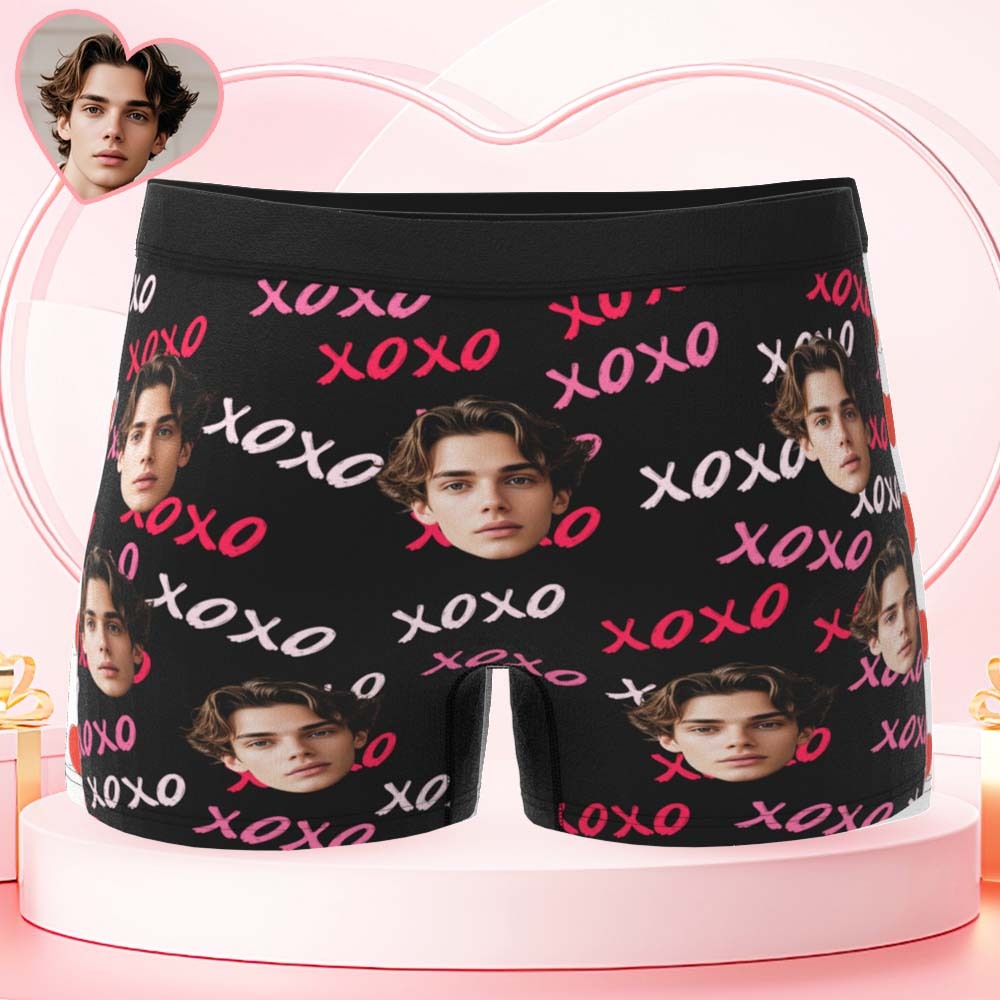 Boxer Personnalisé Pour Homme Xoxo Hugs And Kisses All Over Boxer Personnalisé Avec Ceinture Et Visage De Couleur Sous-vêtements Pour La Saint-valentin - MyFaceSocksFR