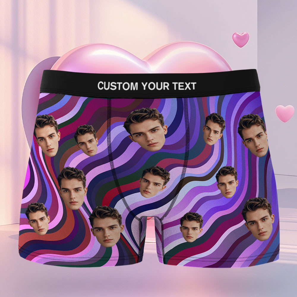 Boxer Personnalisé Pour Homme, Cadeau Pour Mari, Motif Rayé Violet - MyFaceSocksFR