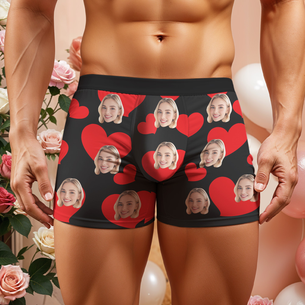 Boxer Photo Personnalisé, Sous-vêtement Personnalisé Avec Visage De Petite Amie Et Cœur, Cadeau Unique Pour Lui - MyFaceSocksFR