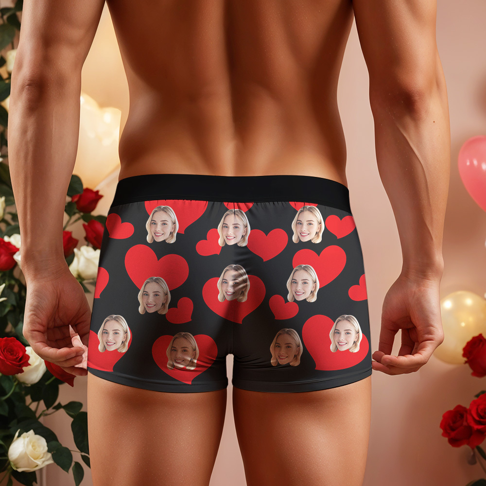 Boxer Photo Personnalisé, Sous-vêtement Personnalisé Avec Visage De Petite Amie Et Cœur, Cadeau Unique Pour Lui - MyFaceSocksFR
