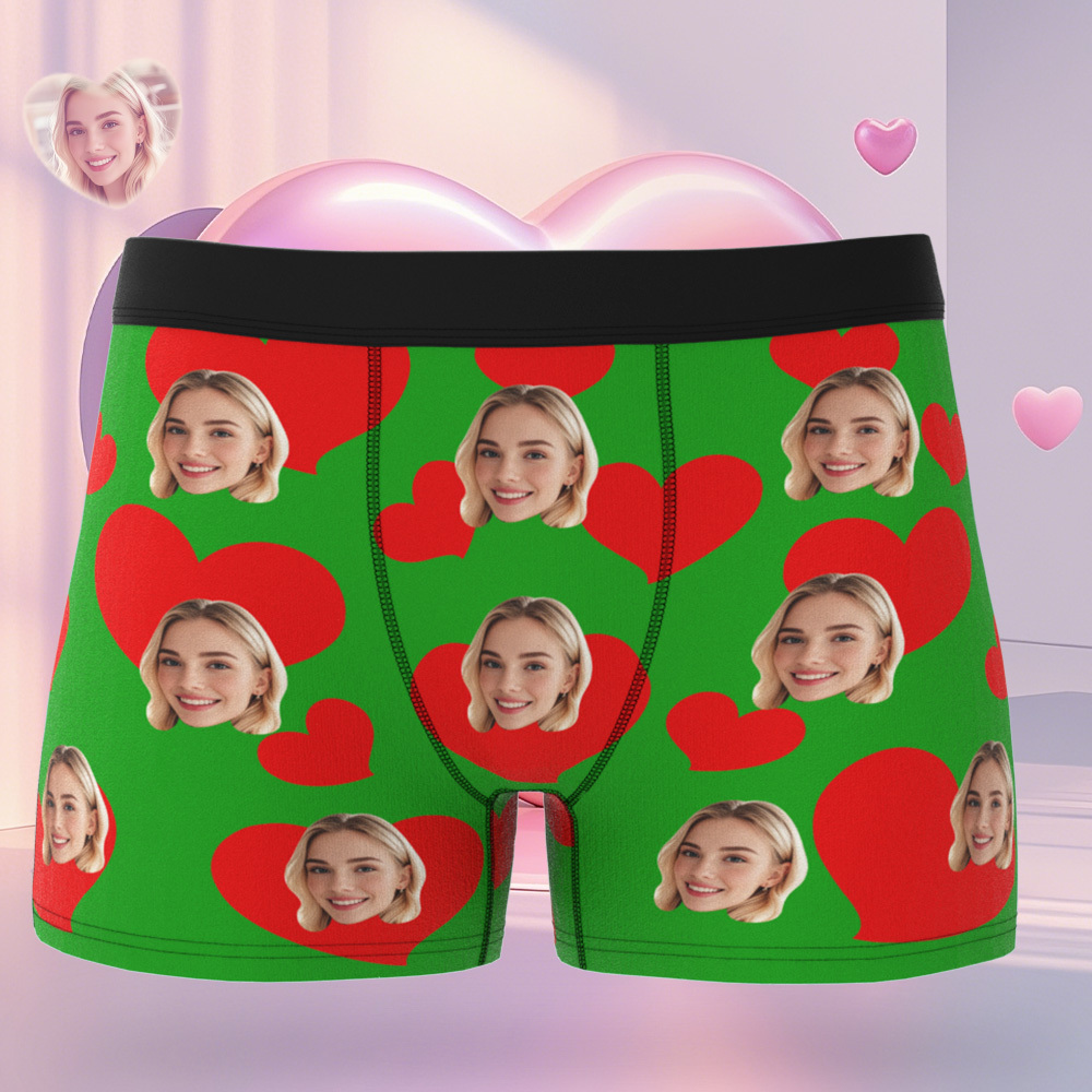 Boxer Photo Personnalisé, Sous-vêtement Personnalisé Avec Visage De Petite Amie Et Cœur, Cadeau Unique Pour Lui - MyFaceSocksFR