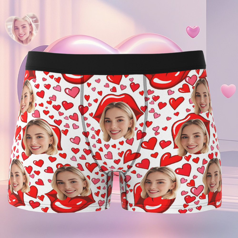Boxer Personnalisé Pour Homme Avec Motif Lèvres Rouges, Cadeau Fantaisie Pour Lui - MyFaceSocksFR