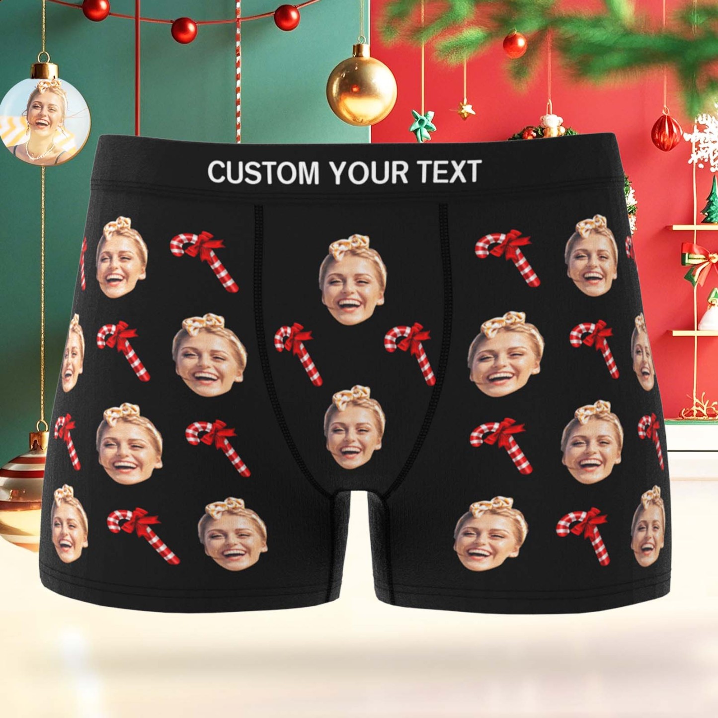 Boxer Personnalisé Avec Photo, Sous-vêtement Homme, Cadeau De Noël, Canne De Noël, Boxer Personnalisé Avec Photo Humoristique, Cadeau Pour Homme - MyFaceSocksFR