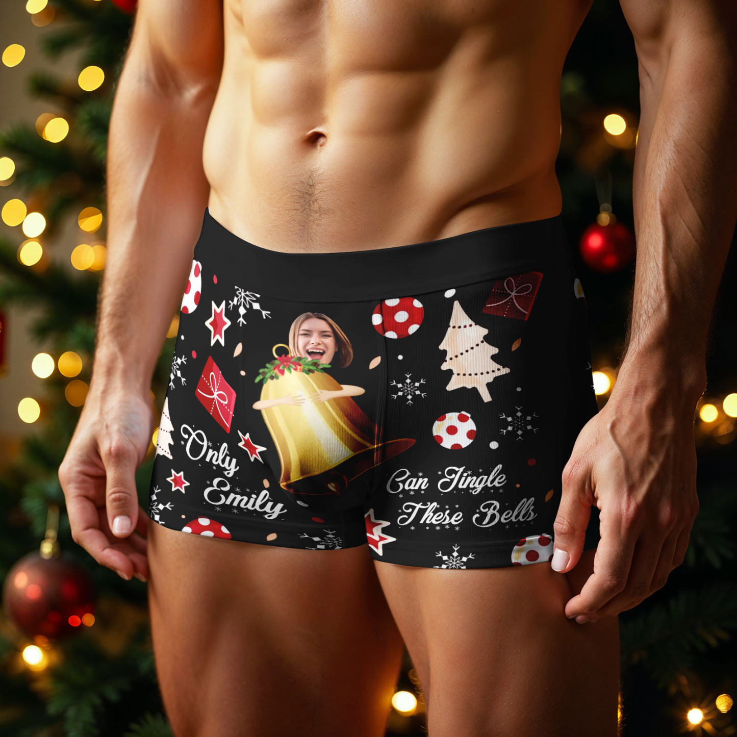 Boxer Personnalisé Pour Homme, Cadeau De Noël Exclusif À Emily. « tringle These Bells » Avec Photo Humoristique. - MyFaceSocksFR