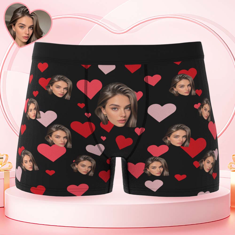 Boxer Personnalisé Pour Homme Avec Motif Cœur Et Visage, Cadeau Unique Pour Lui