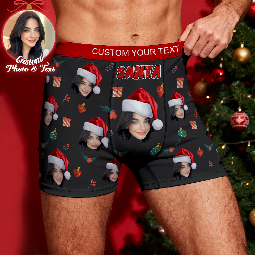 Boxer Personnalisé Pour Homme Avec Visage Et Clochette, Cadeau Du Père Noël, Photo Personnalisée, Caleçon Humoristique Pour Homme - MyFaceSocksFR