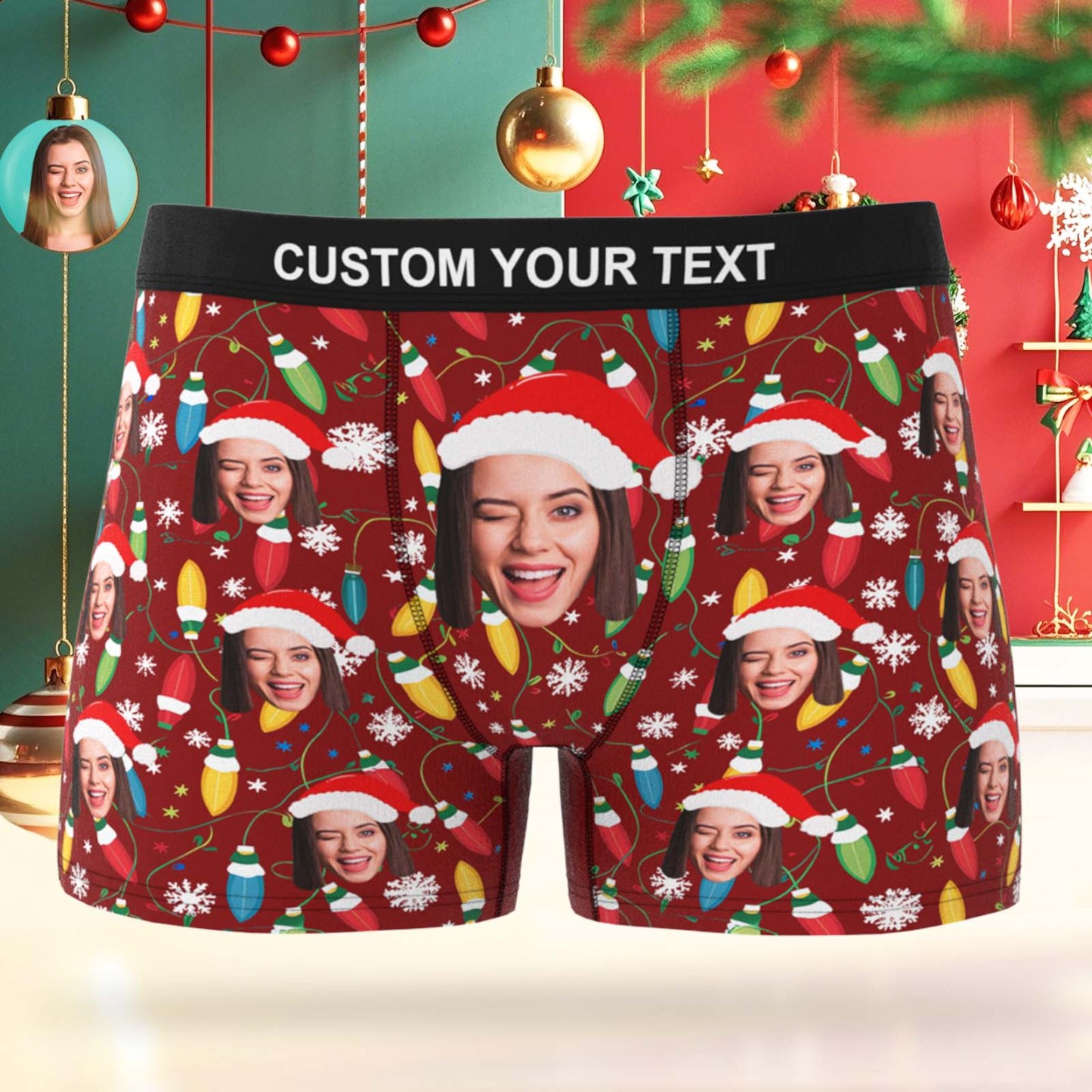 Boxers Pour Hommes Personnalisés Avec Photo Et Lumières Colorées - Idée Cadeau De Noël Amusante - MyFaceSocksFR
