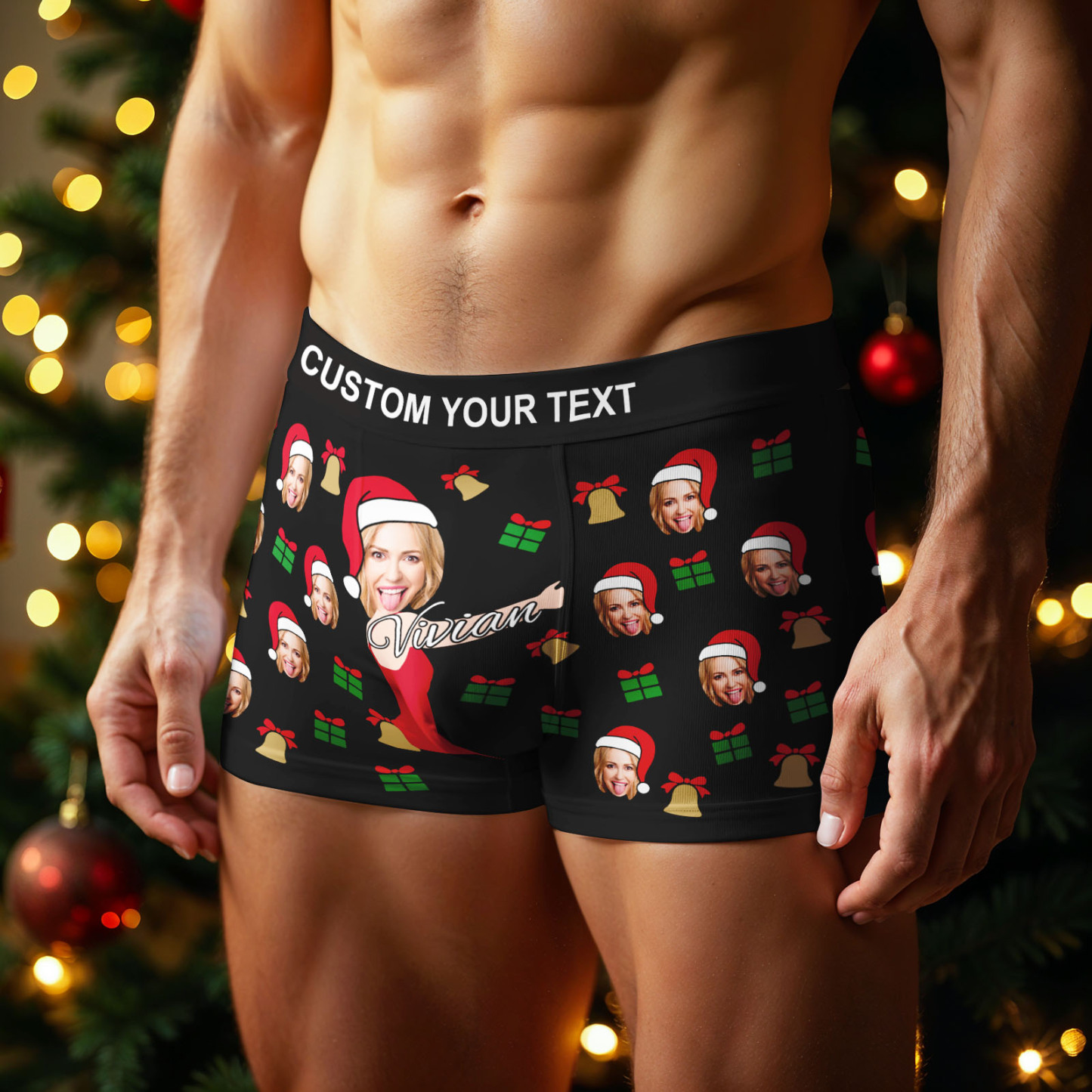 Boxers Pour Hommes Personnalisés Avec Photo Et Lumières Colorées - Idée Cadeau De Noël Amusante - MyFaceSocksFR