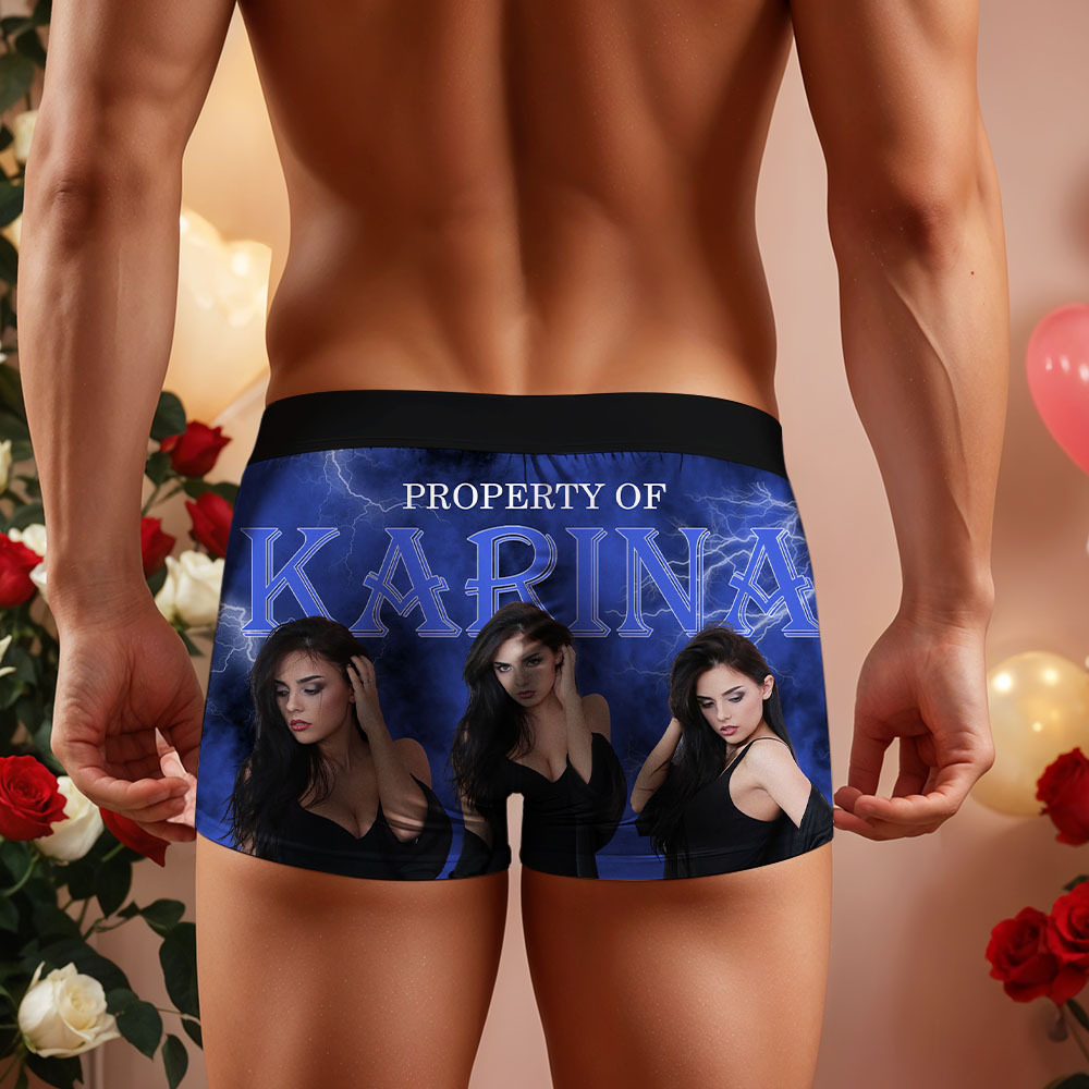 Boxer Vintage Personnalisé Pour Homme, Avec Photo, Ceinture Bleue Et Couleur Du Visage, Sous-vêtements De Saint-valentin - MyFaceSocksFR