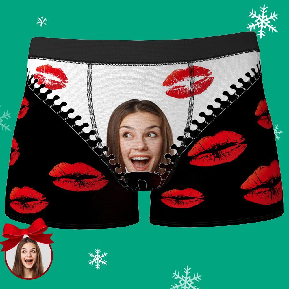 Cadeaux de Noël pour boxers avec photo personnalisée - Slip rouge à lèvres