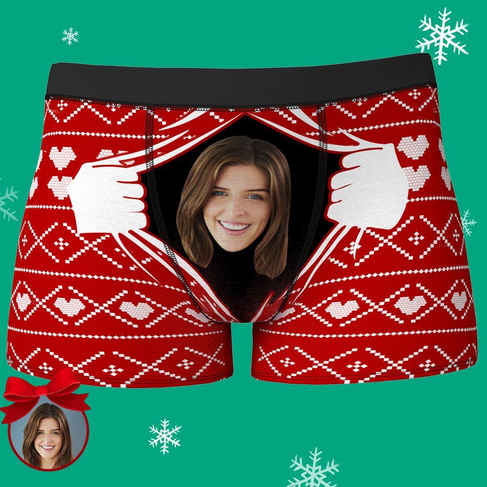 Idées cadeaux de Noël Boxer avec visage personnalisé - Ligne de pixel