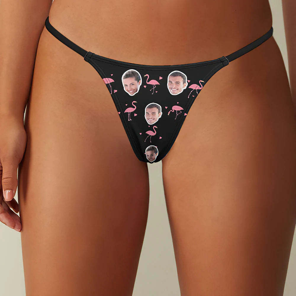 Flamant Rose Et Visage Personnalisés Sur Le String Tanga Pour Femme - VisageChaussettes