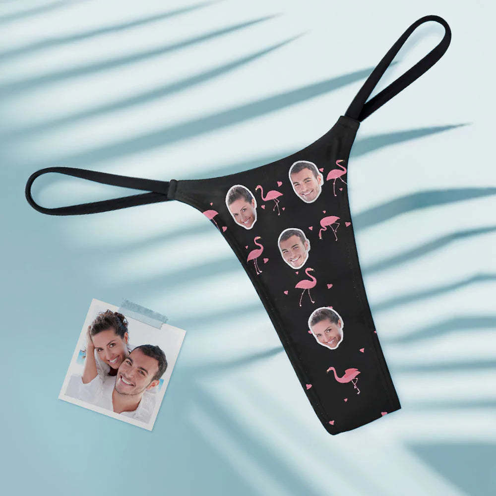 Flamant Rose Et Visage Personnalisés Sur Le String Tanga Pour Femme - VisageChaussettes