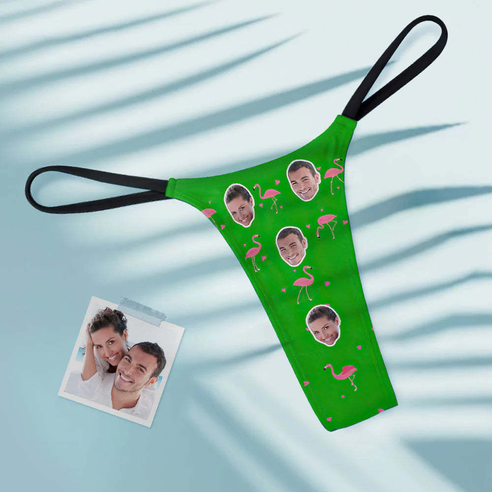 Flamant Rose Et Visage Personnalisés Sur Le String Tanga Pour Femme - VisageChaussettes