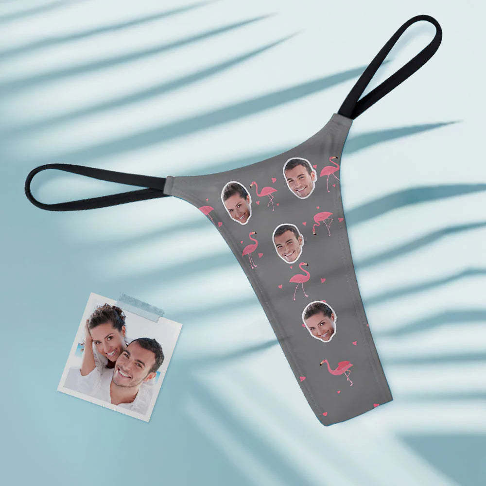Flamant Rose Et Visage Personnalisés Sur Le String Tanga Pour Femme - VisageChaussettes