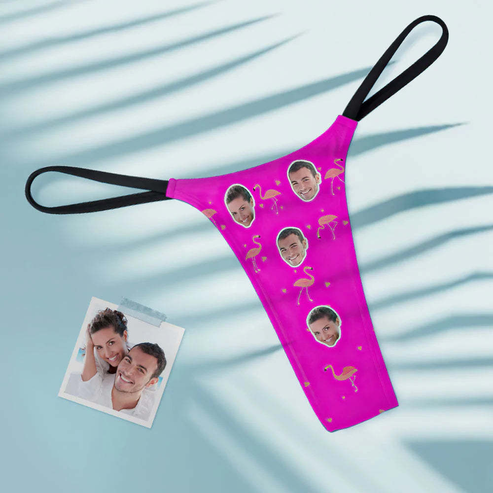 Flamant Rose Et Visage Personnalisés Sur Le String Tanga Pour Femme - VisageChaussettes